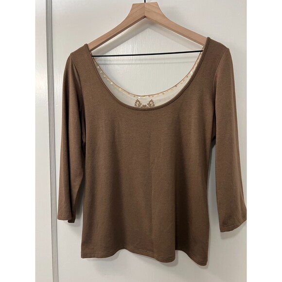 Soft Surroundings Women's Brown 3/4 Sleeve Top Lace Beaded Sequins Size M - Picture 1 of 9